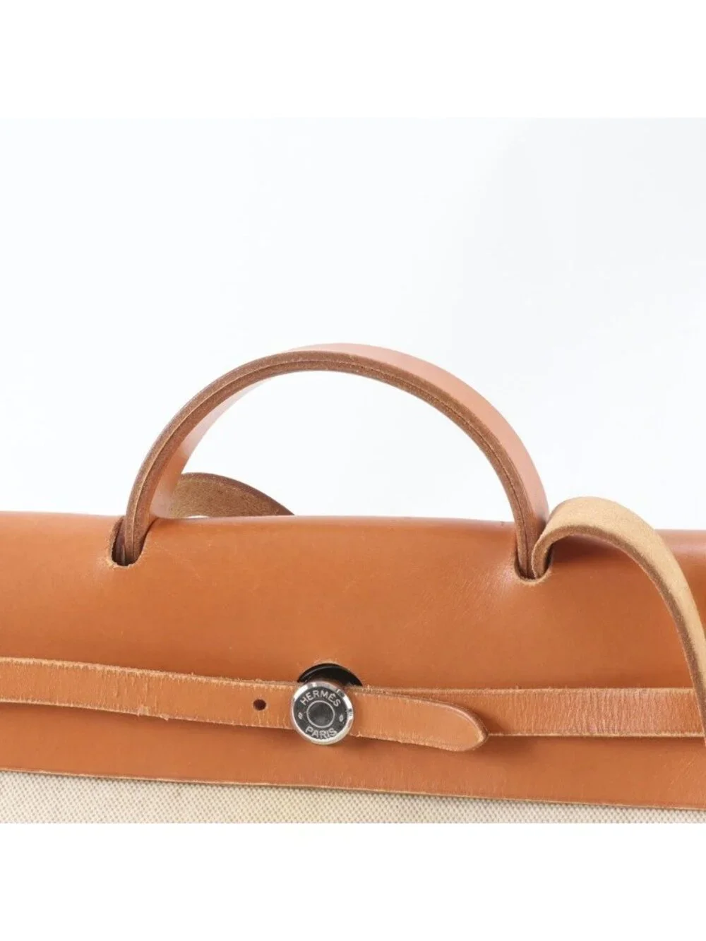 Hermes Herbag MM Leather Toile Ash 2-Way Shoulder Bag Business Tote
